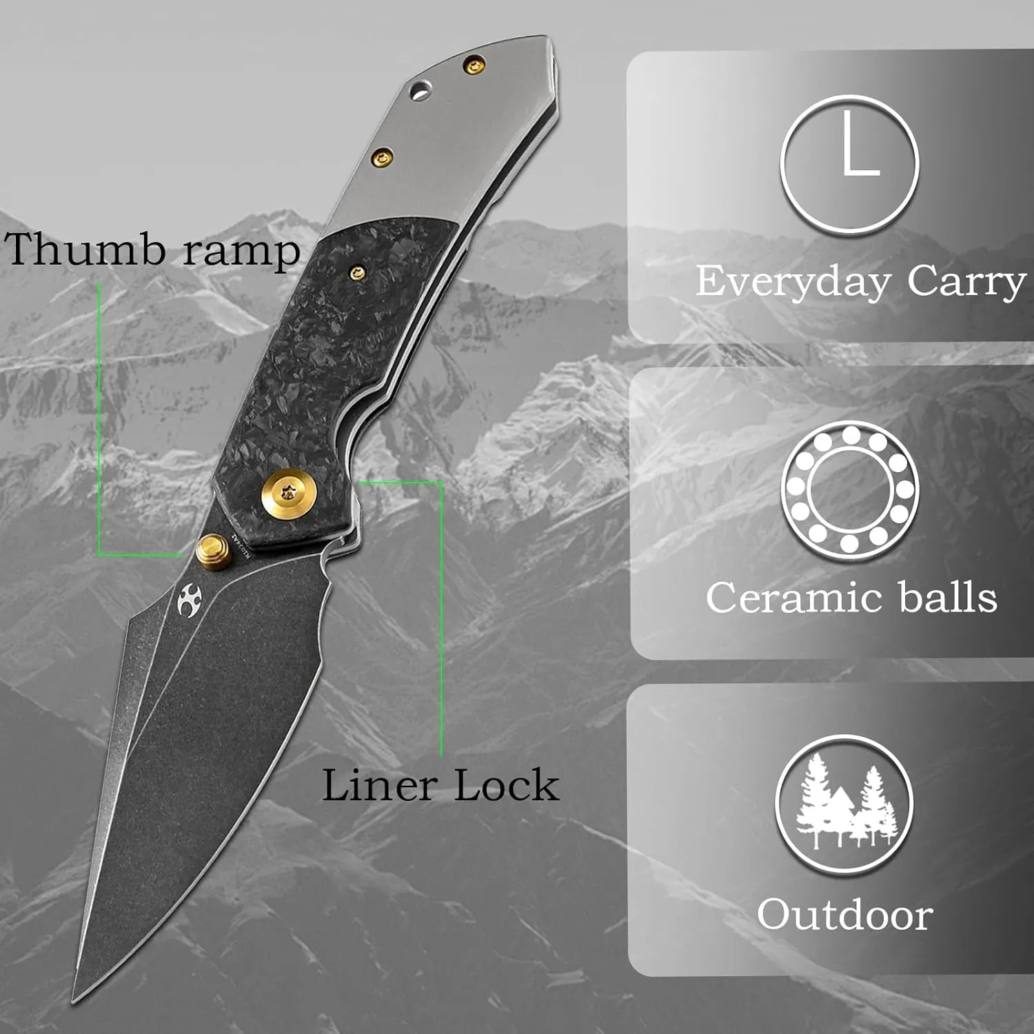 KANSEPT Fenrir Pocket Folding Knives for Men Women EDC Camping Folding Knives 3.48''CPM-S35VN Harpoon Blade with Shred Carbon Fiber Titanium Handle and Ti Clip for Outdoor Sprots EverydayCarry K1034A1