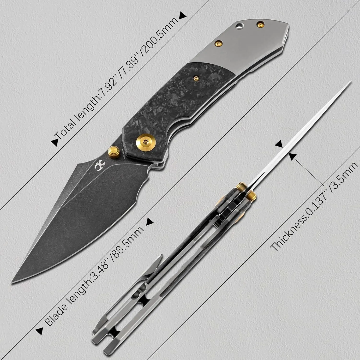 KANSEPT Fenrir Pocket Folding Knives for Men Women EDC Camping Folding Knives 3.48''CPM-S35VN Harpoon Blade with Shred Carbon Fiber Titanium Handle and Ti Clip for Outdoor Sprots EverydayCarry K1034A1