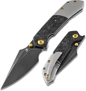 KANSEPT Fenrir Pocket Folding Knives for Men Women EDC Camping Folding Knives 3.48''CPM-S35VN Harpoon Blade with Shred Carbon Fiber Titanium Handle and Ti Clip for Outdoor Sprots EverydayCarry K1034A1