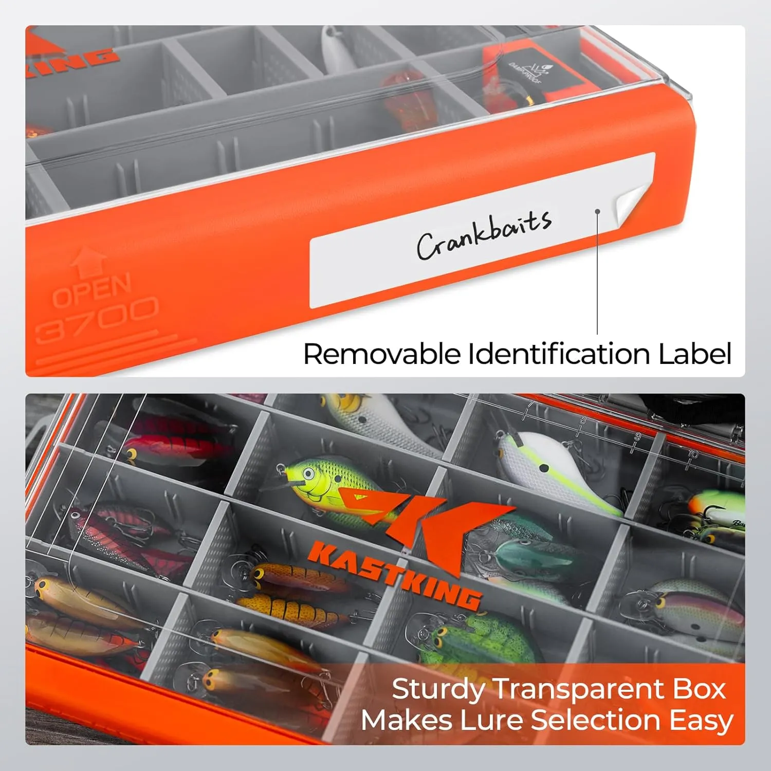 KastKing HyperSeal Waterproof Tackle Box, Waterproof 3600 and 3700 Tackle Trays, Fishing Tackle Box Organizer with Removable Dividers, Lure Box and Terminal Tackle Storage