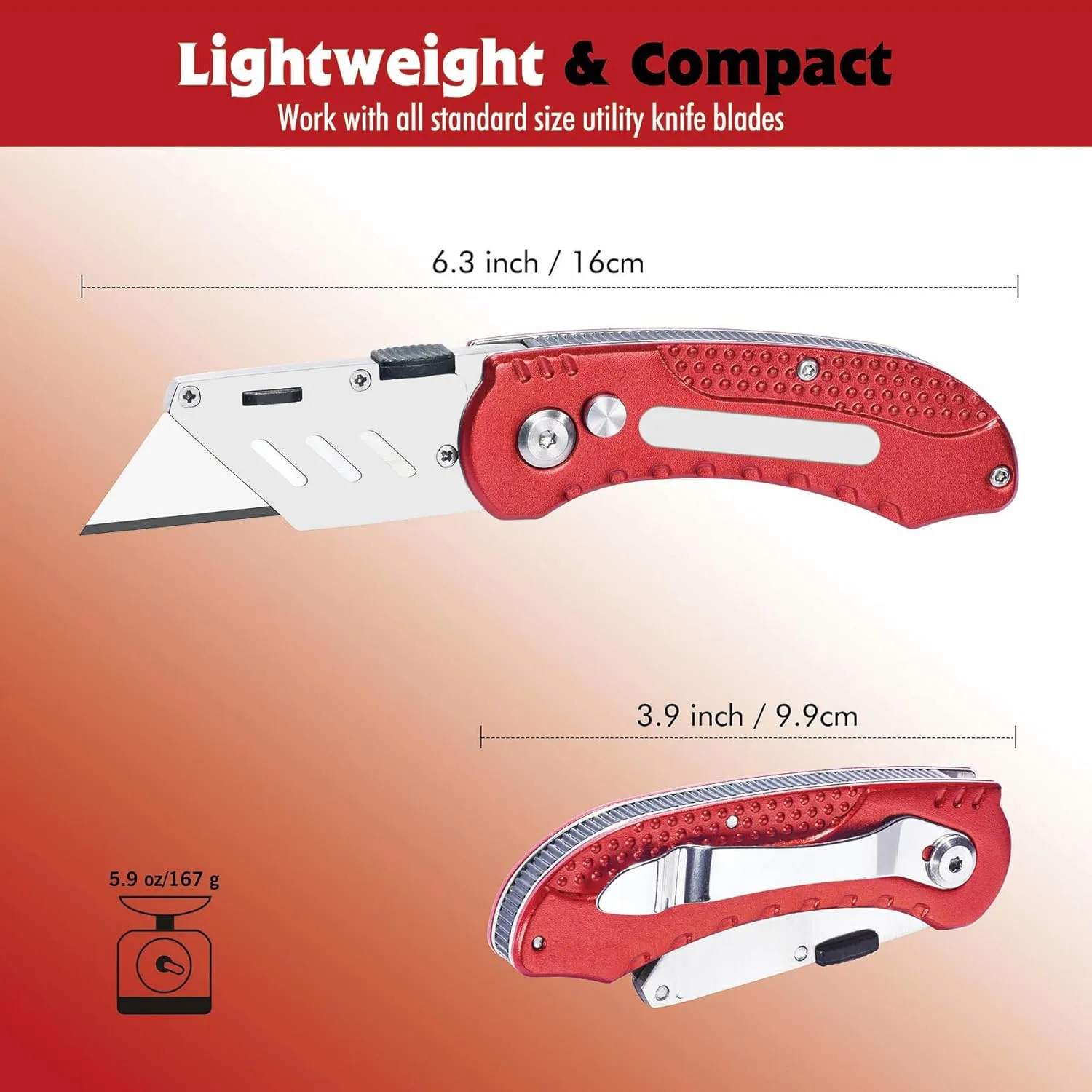 KATA 3Pack Folding Utility Knife, Stainless Steel Box Cutter with Quick Change Blade and Belt Clip for Cartons, Cardboard and Boxes, Extra 12pcs SK5 Blade