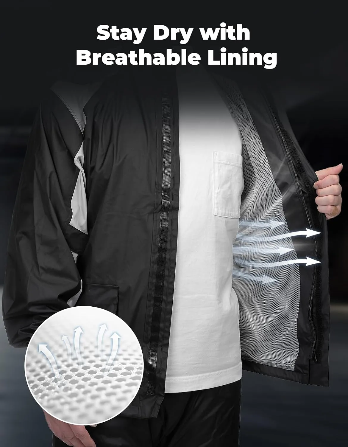 KEMIMOTO Waterproof Casual Motorcycle Rain Gear for men,Men's Waterproof Powersports Rain Suit with Pant for Motorcycle Riding in Heavy Rain 15000MM Water Pressure Resistance