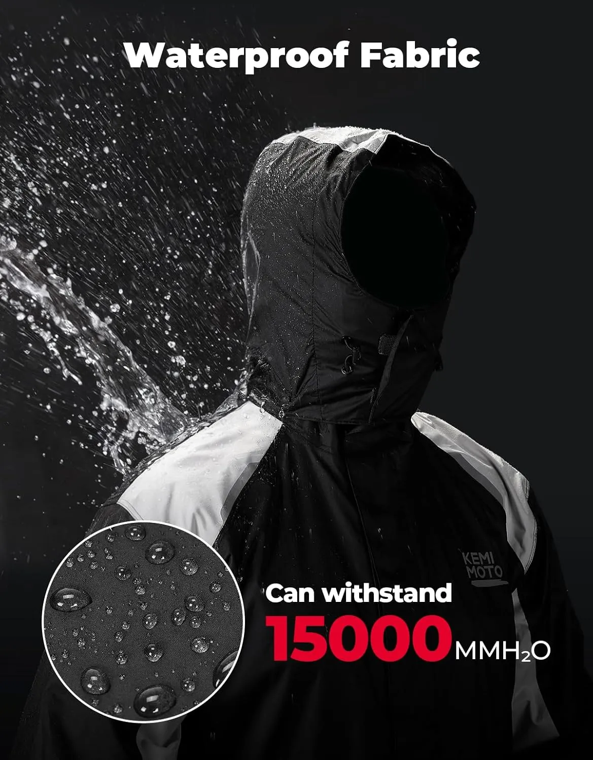 KEMIMOTO Waterproof Casual Motorcycle Rain Gear for men,Men's Waterproof Powersports Rain Suit with Pant for Motorcycle Riding in Heavy Rain 15000MM Water Pressure Resistance