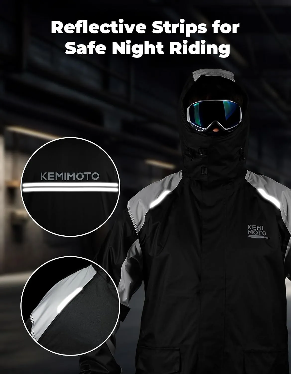KEMIMOTO Waterproof Casual Motorcycle Rain Gear for men,Men's Waterproof Powersports Rain Suit with Pant for Motorcycle Riding in Heavy Rain 15000MM Water Pressure Resistance