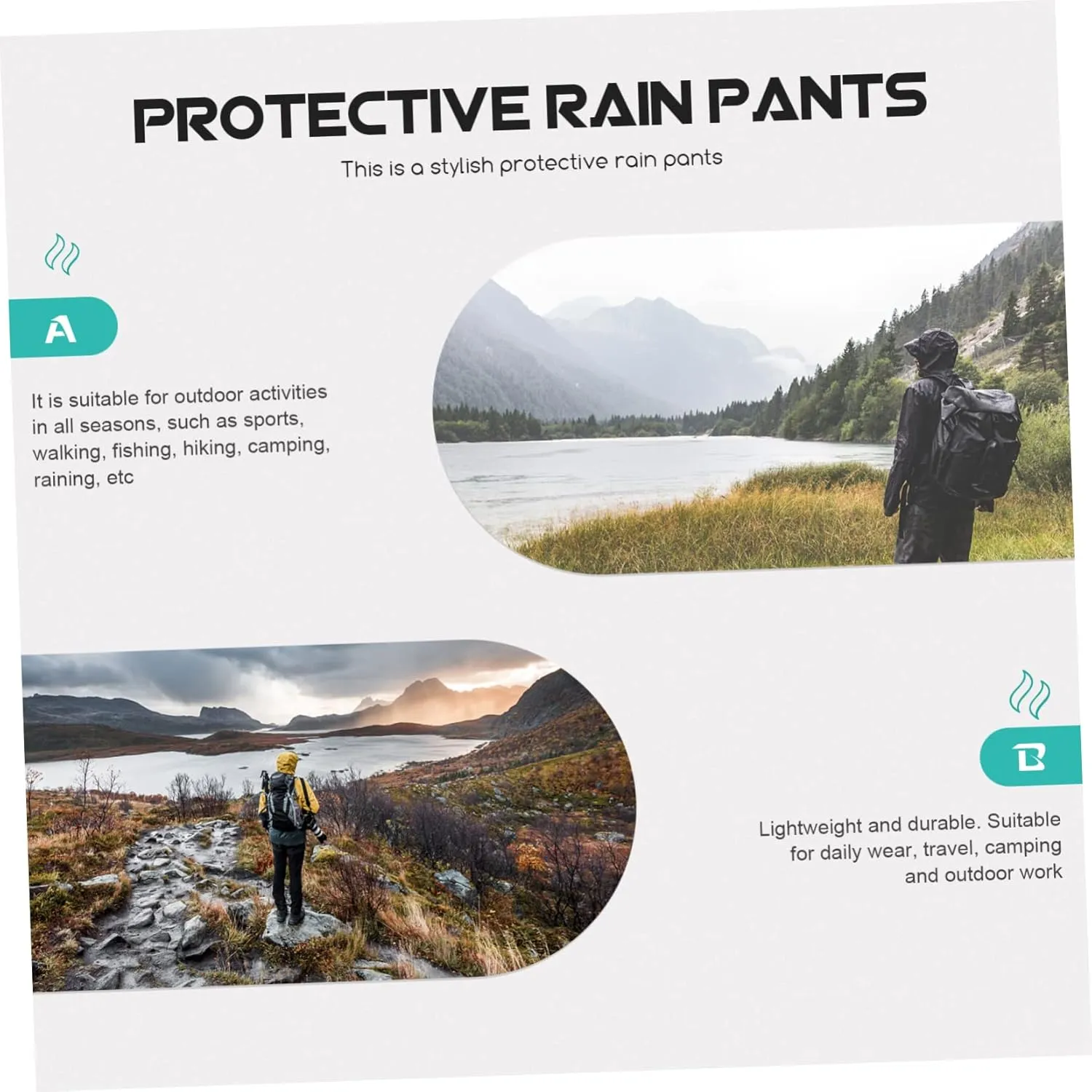 KESYOO Double Pants with Pocket Wear Resistant Rainproof Pants for Outdoor Activities Lightweight and Durable Hiking Gear