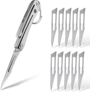 KeyUnity KK07 Mini Titanium Scalpel Knife with #11 Replaceable Blades, EDC Utility Folding Knife with Pocket Clip, for Outdoor Hunting, Camping, Fishing, Hiking