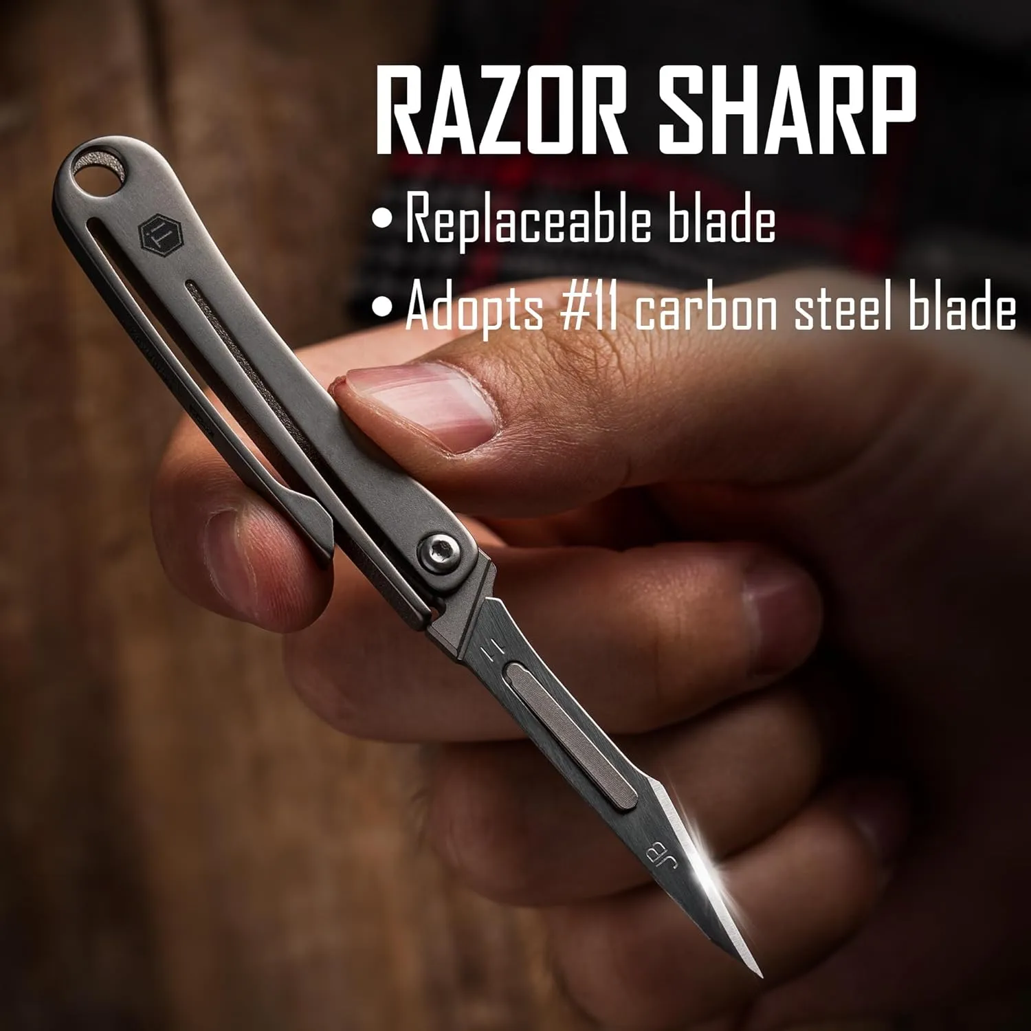 KeyUnity KK07 Mini Titanium Scalpel Knife with #11 Replaceable Blades, EDC Utility Folding Knife with Pocket Clip, for Outdoor Hunting, Camping, Fishing, Hiking