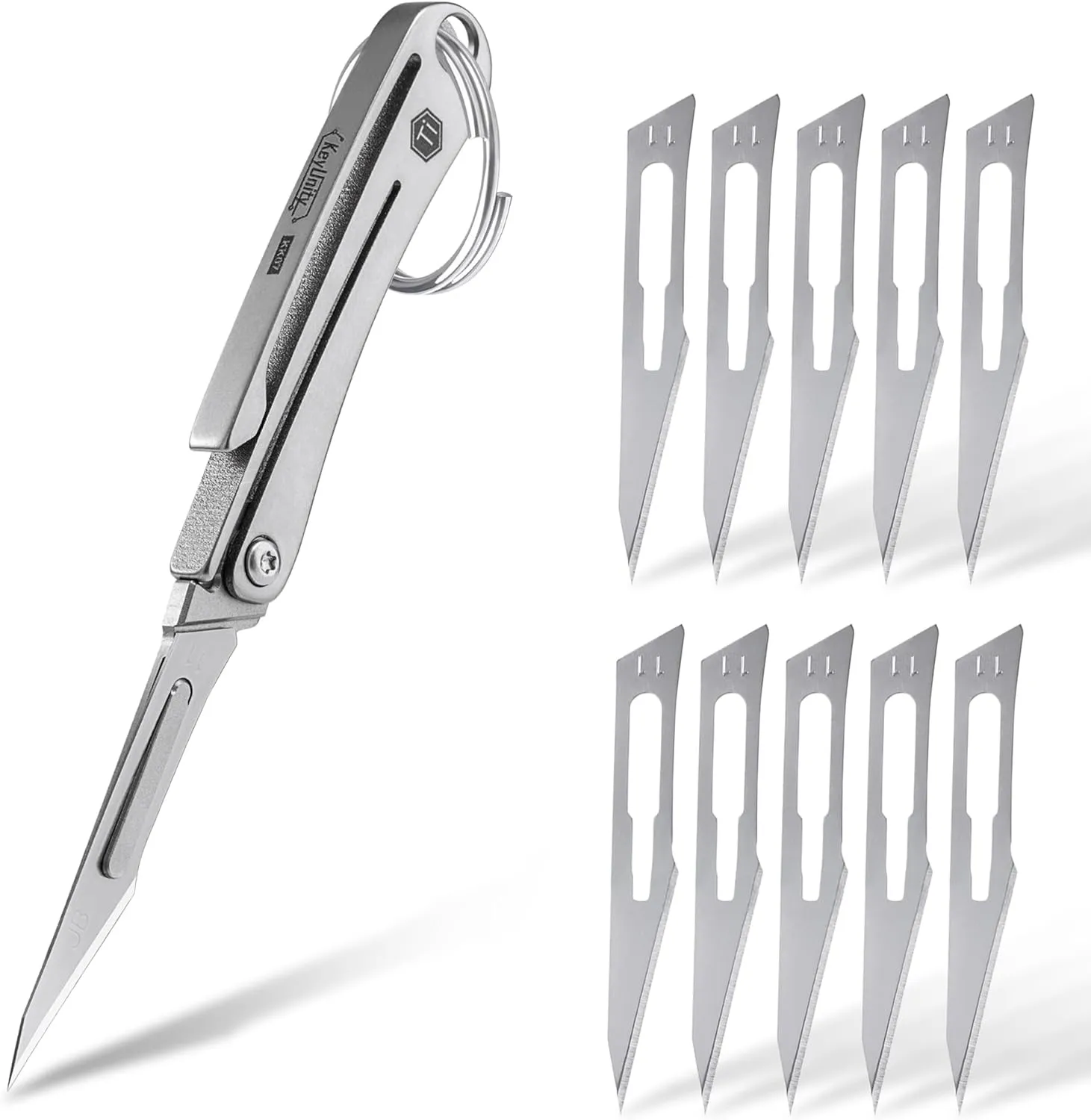 KeyUnity KK07 Mini Titanium Scalpel Knife with #11 Replaceable Blades, EDC Utility Folding Knife with Pocket Clip, for Outdoor Hunting, Camping, Fishing, Hiking