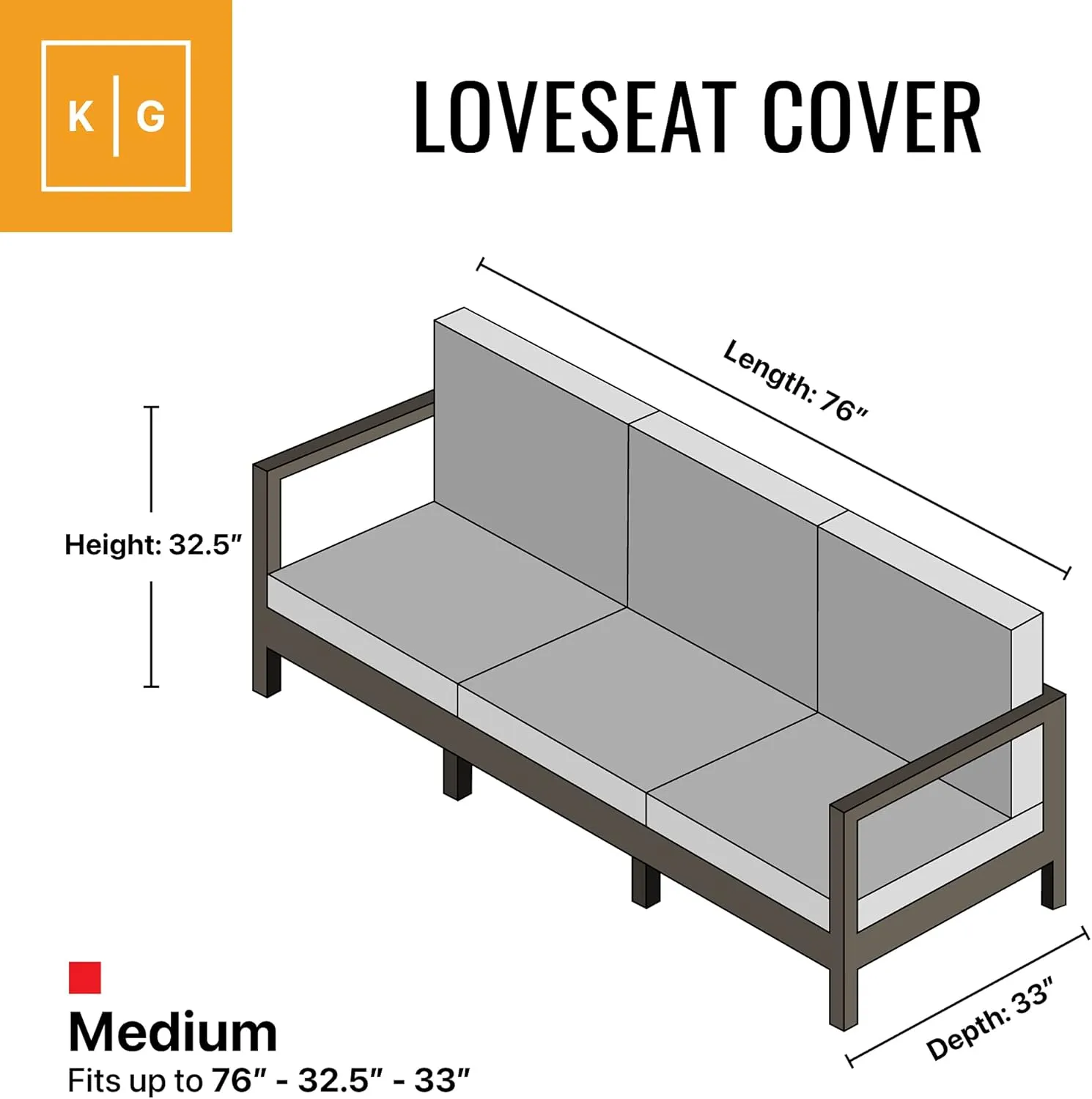 KHOMO GEAR GER-1038 Outdoor Lounge Sofa Patio Cover 76'' x 32.5''x 33"), Titan Series (Grey)