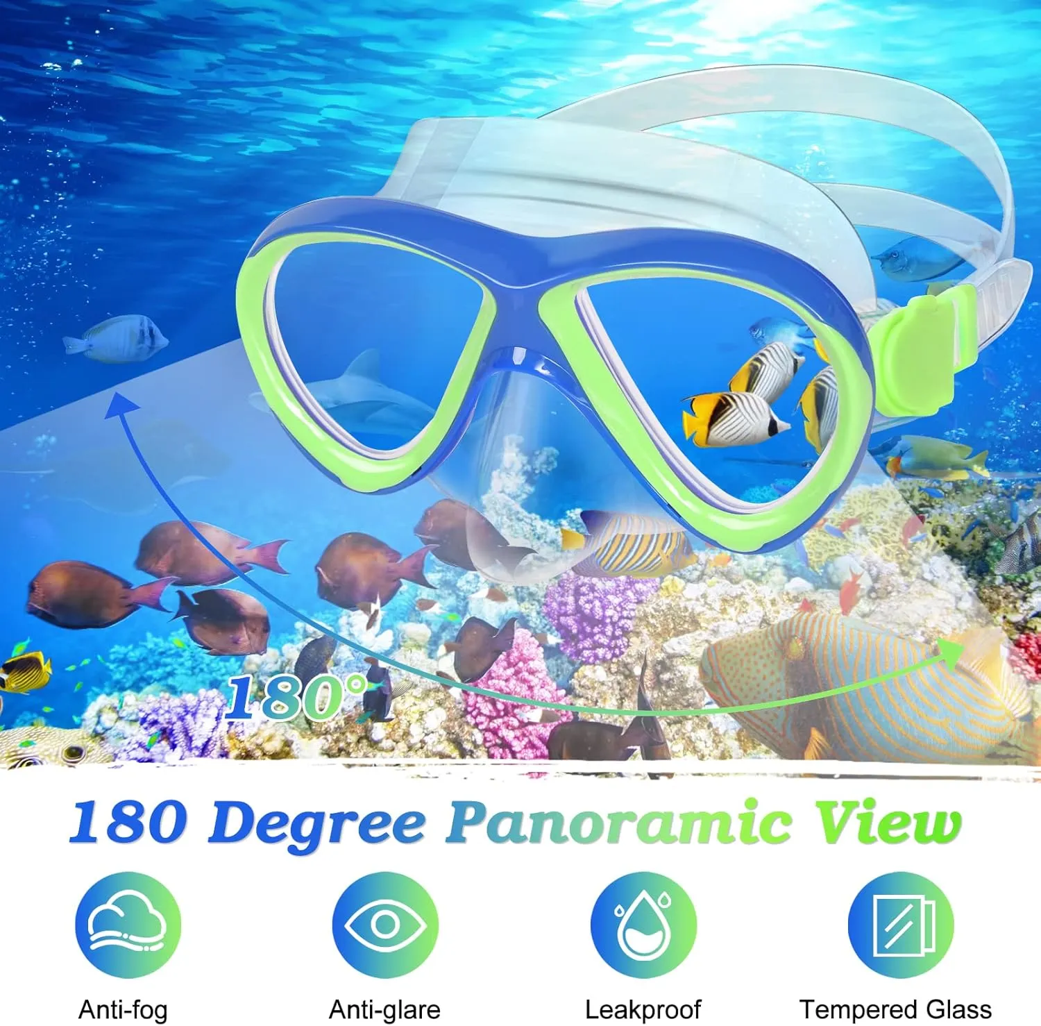 Kids Mask Fins Snorkel Set, Dry Top Snorkeling Gear for Kids Youth Boys Girls Junior Age 5-15 Tempered Glass Snorkel Mask Set Panoramic View Snorkeling Packages