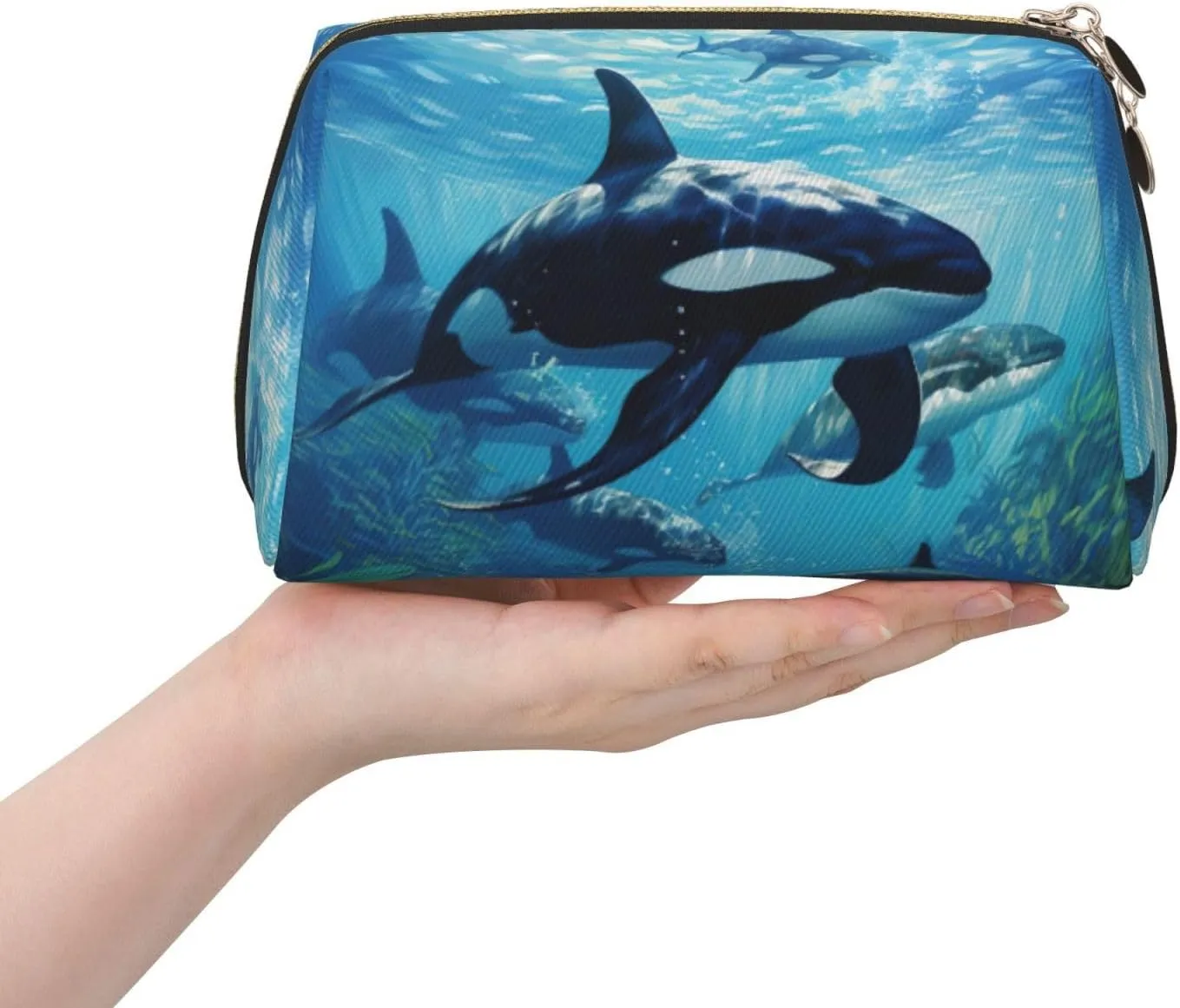 Killer Whales Swim Along Travel-Ready Toiletry Bag, Compact Makeup Organizer For Women
