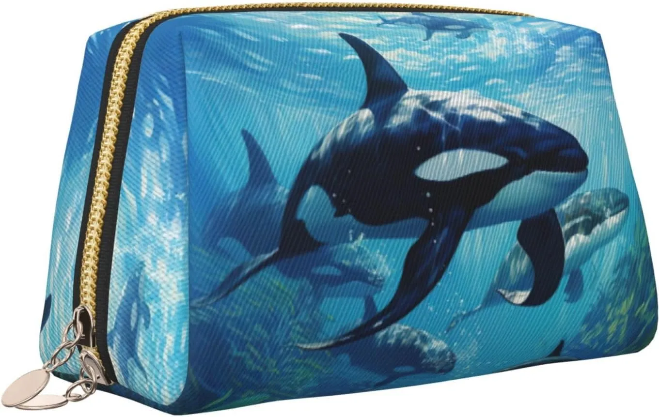 Killer Whales Swim Along Travel-Ready Toiletry Bag, Compact Makeup Organizer For Women