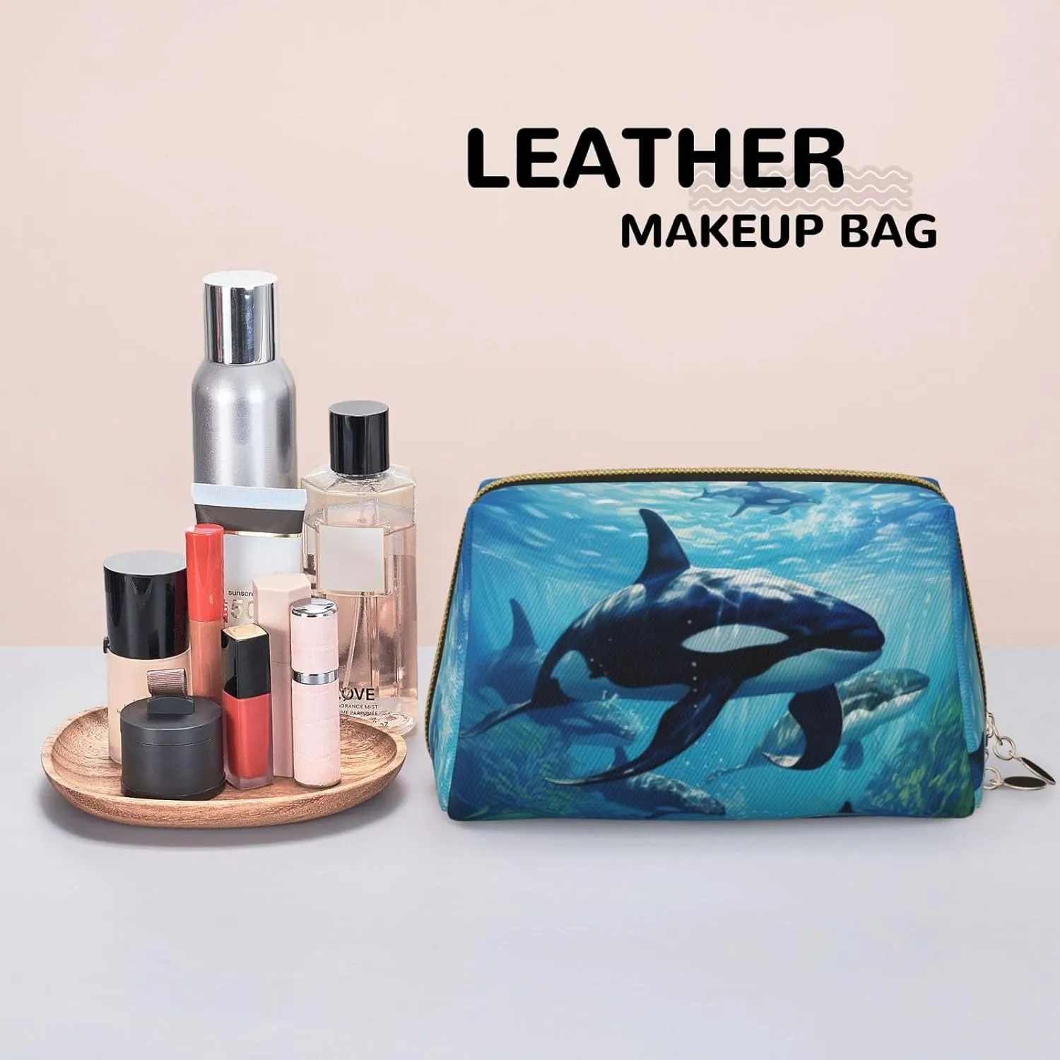 Killer Whales Swim Along Travel-Ready Toiletry Bag, Compact Makeup Organizer For Women