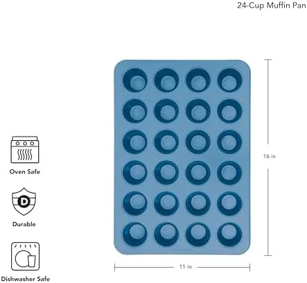 KitchenAid 24-Cup Nonstick Aluminized Steel Mini Muffin Pan, Blue Velvet