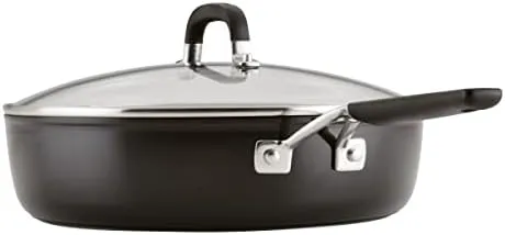 KitchenAid Hard Anodized Nonstick Saute Pan with Lid and Helper Handle, 5 Quart, Onyx Black