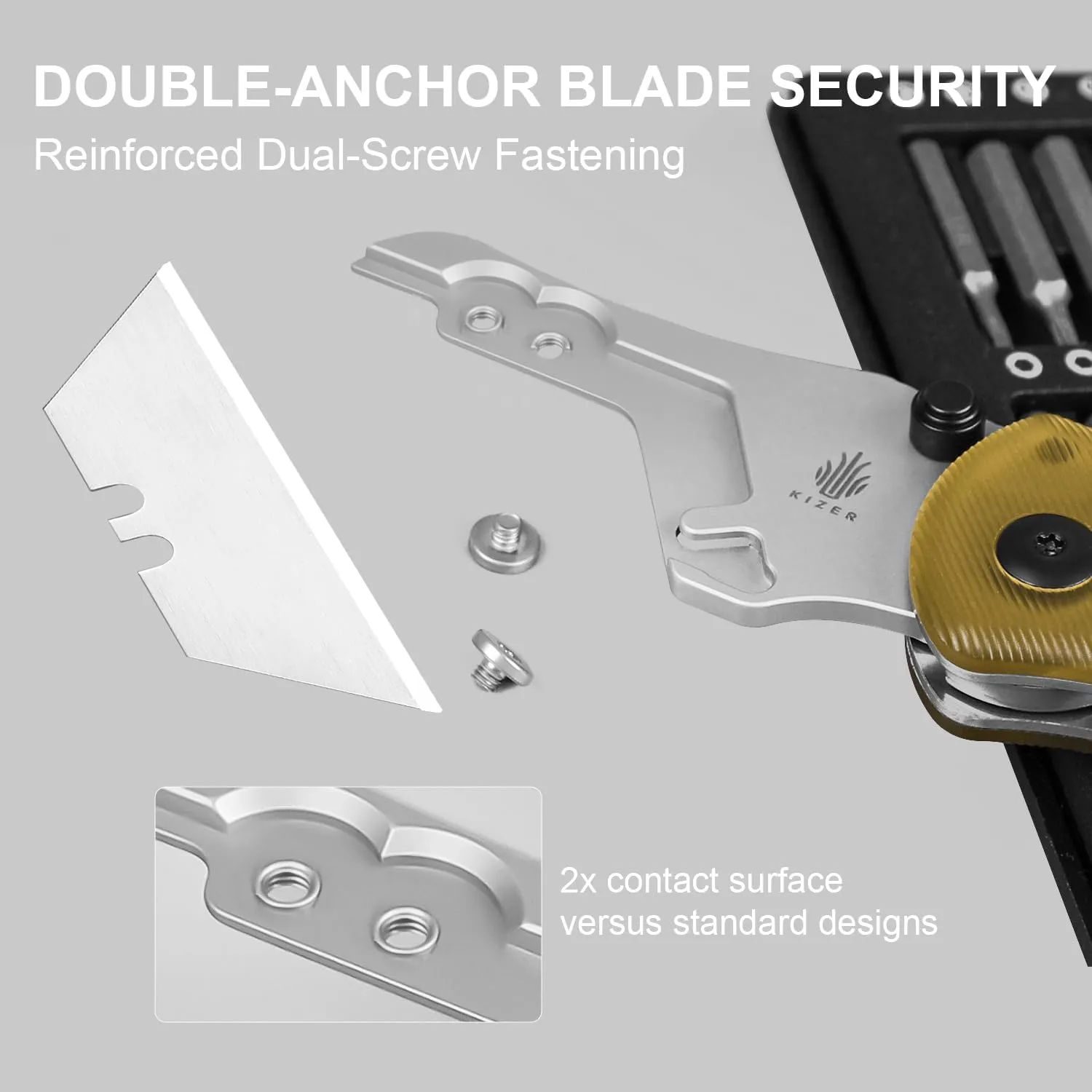 Kizer Drop Bear(Dual-screw Version) Folding Utility Knife, Clutch Lock Box Cutter EDC Pocket knife with 10PCS Razor Blades, Pocket Knives with Pocket Clip for Men Women V3619JA4