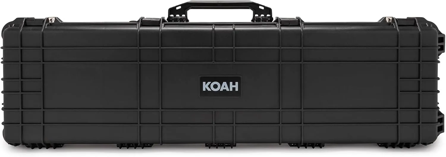 Koah 53" Inch Weatherproof Protective Roller Rifle Hard Case with Customizable Foam, Pressure Valve, and Lock Fittings (Black)