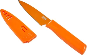 Kuhn Rikon Straight Paring Knife with Safety Sheath, 4 inch/10.16 cm Blade, Orange
