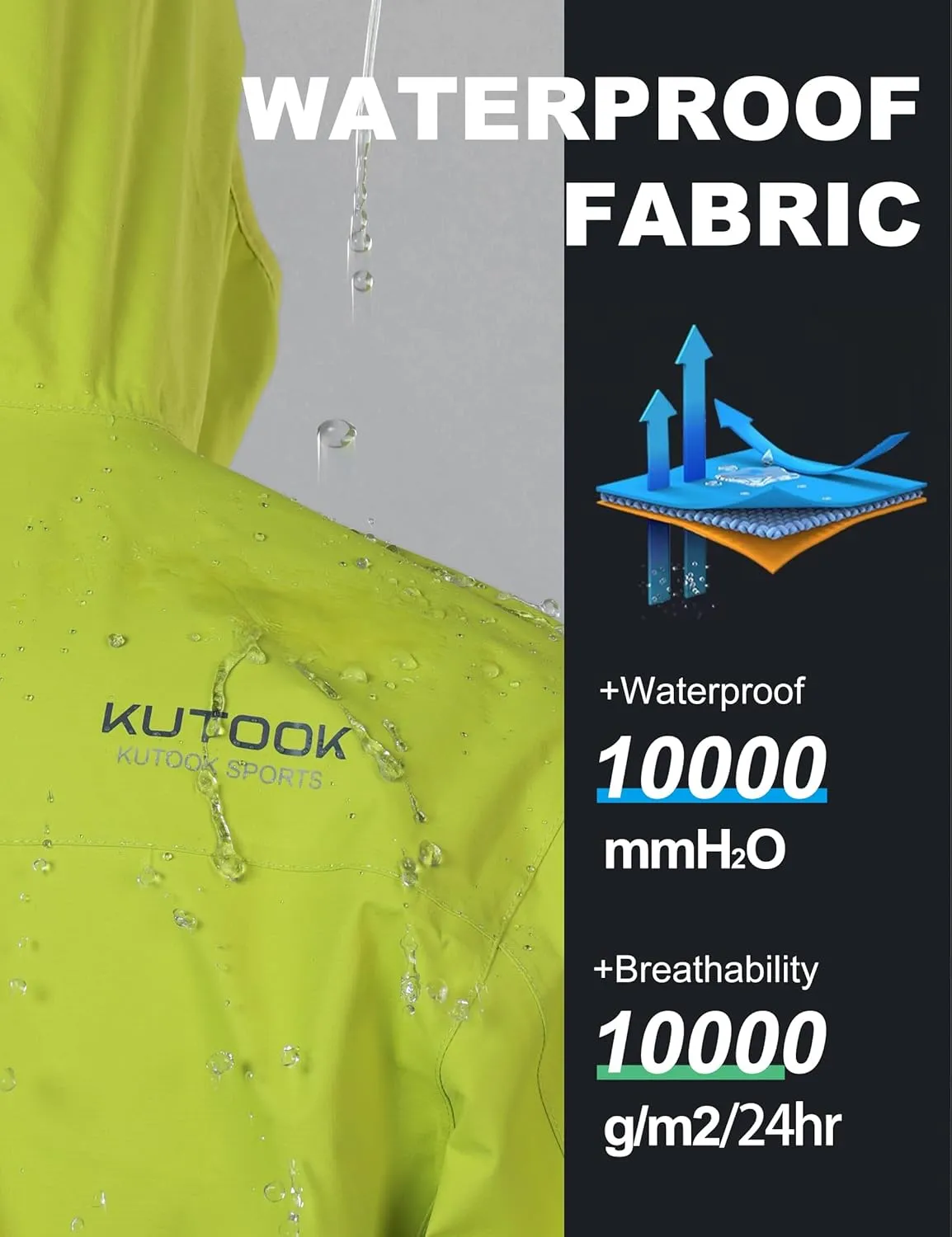 KUTOOK Men's Cycling Rain Jacket Packable Lightweight Hooded Raincoat Hiking Running Golf Gear Winderbreaker S-3XL