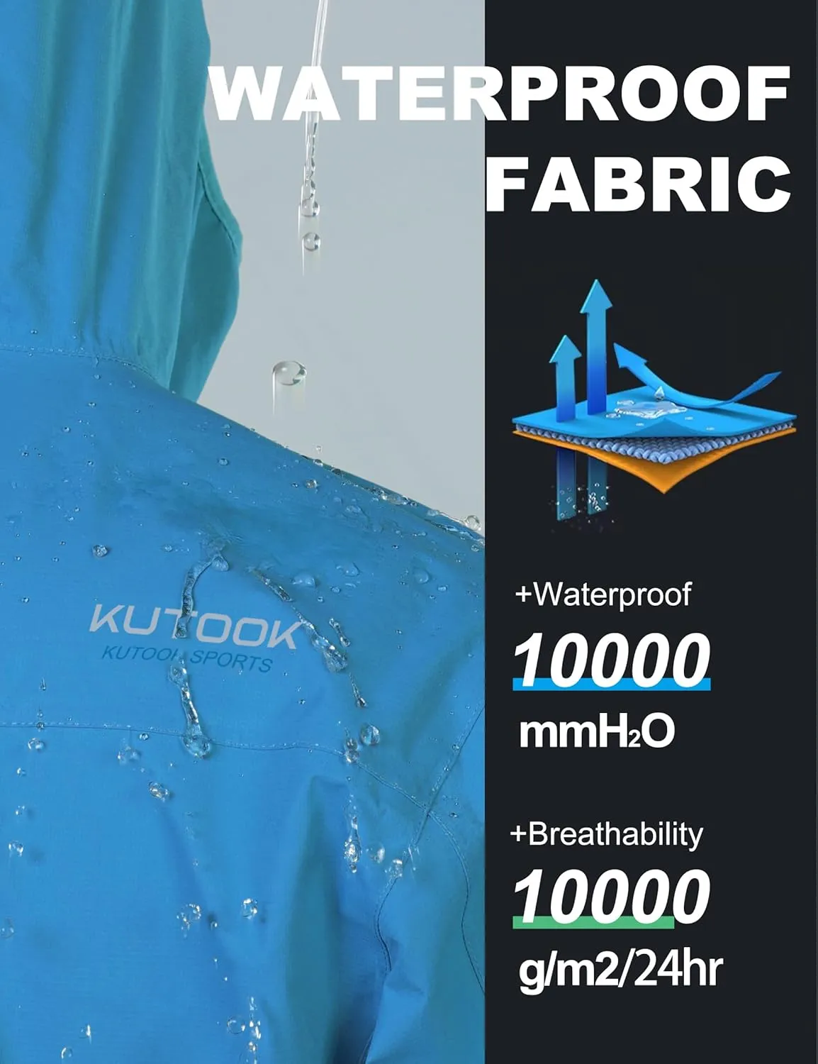KUTOOK Men's Cycling Rain Jacket Packable Lightweight Hooded Raincoat Hiking Running Golf Gear Winderbreaker S-3XL