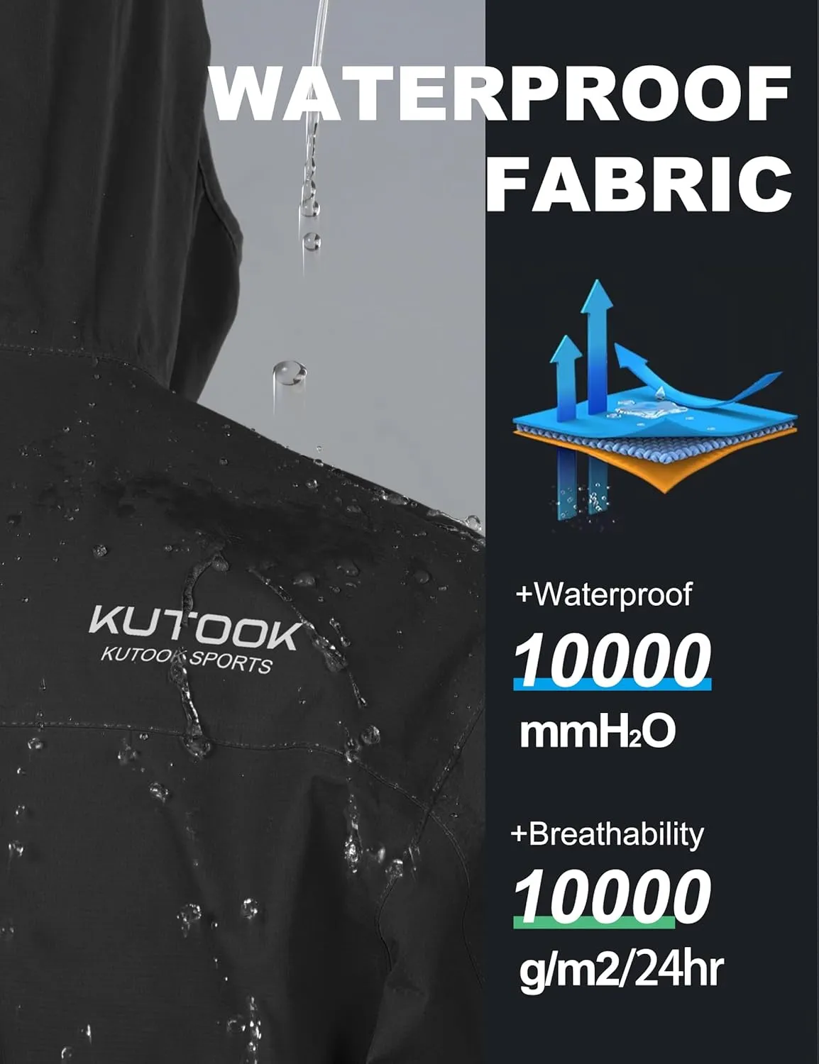 KUTOOK Men's Cycling Rain Jacket Packable Lightweight Hooded Raincoat Hiking Running Golf Gear Winderbreaker S-3XL