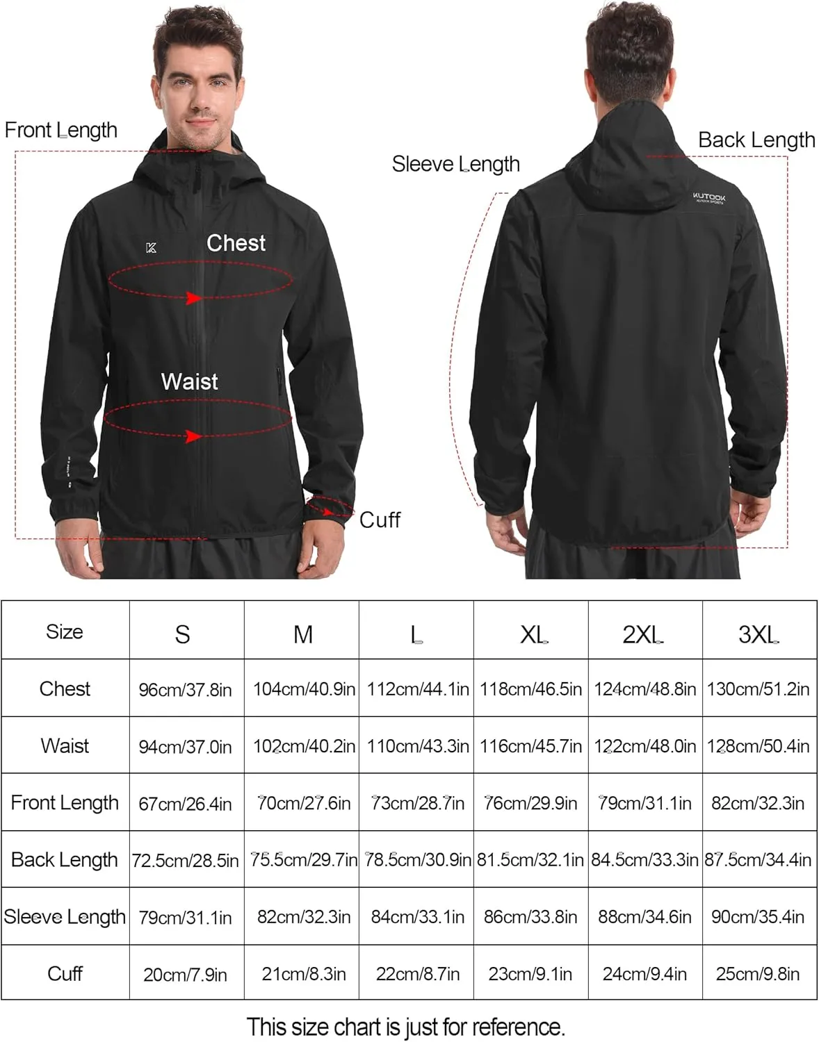 KUTOOK Men's Cycling Rain Jacket Packable Lightweight Hooded Raincoat Hiking Running Golf Gear Winderbreaker S-3XL