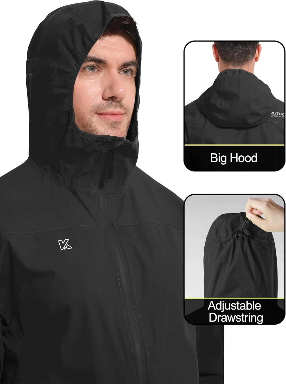KUTOOK Men's Cycling Rain Jacket Packable Lightweight Hooded Raincoat Hiking Running Golf Gear Winderbreaker S-3XL