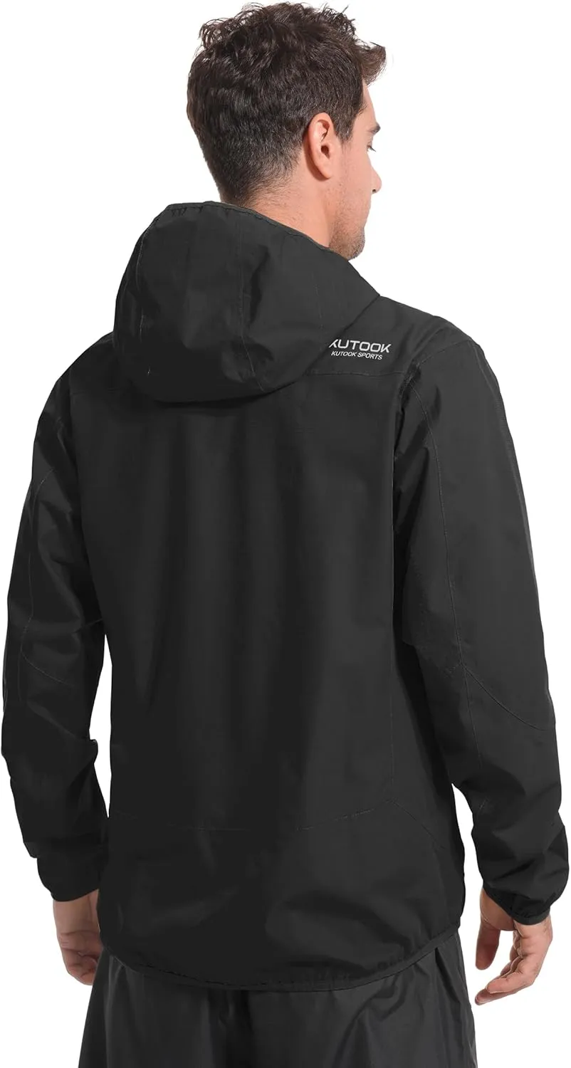 KUTOOK Men's Cycling Rain Jacket Packable Lightweight Hooded Raincoat Hiking Running Golf Gear Winderbreaker S-3XL