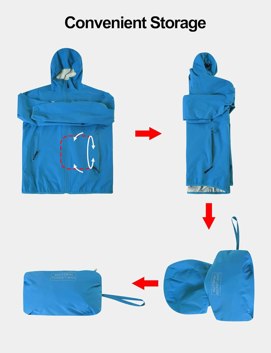 KUTOOK Men's Cycling Rain Jacket Packable Lightweight Hooded Raincoat Hiking Running Golf Gear Winderbreaker S-3XL