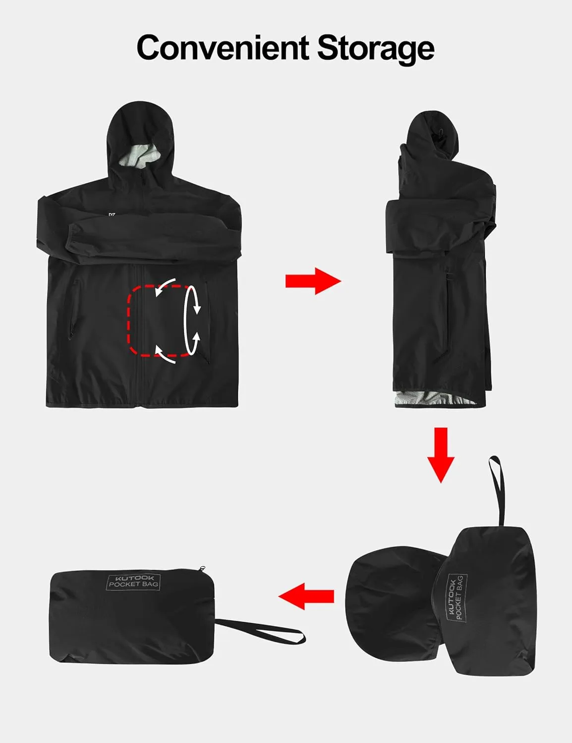 KUTOOK Men's Cycling Rain Jacket Packable Lightweight Hooded Raincoat Hiking Running Golf Gear Winderbreaker S-3XL