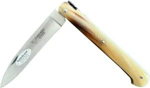 LAGUIOLE EN AUBRAC Handmade Droit Luxury Folding Pocket Steak Knife, 5.12-in (13cm), With Handcarved Stainless Steel Spring, Brass Plates, And Full Solid Horne Handle