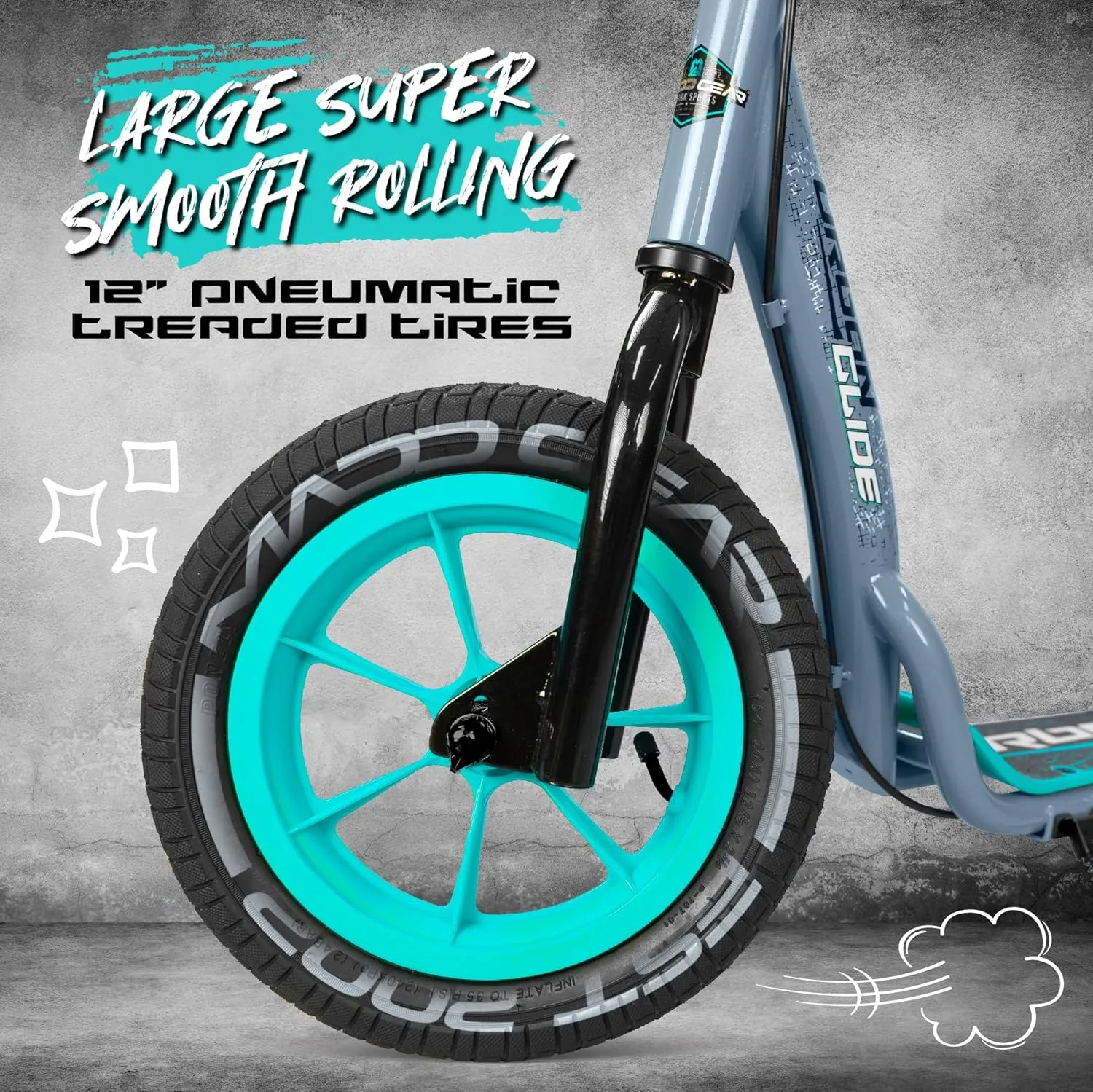 Large Kick Scooter for Adults, Teens & Kids 8-12 with Kickstand – 12" Air-Filled Tires, Wide Deck, Lightweight Steel Frame – Madd Gear Urban Glide