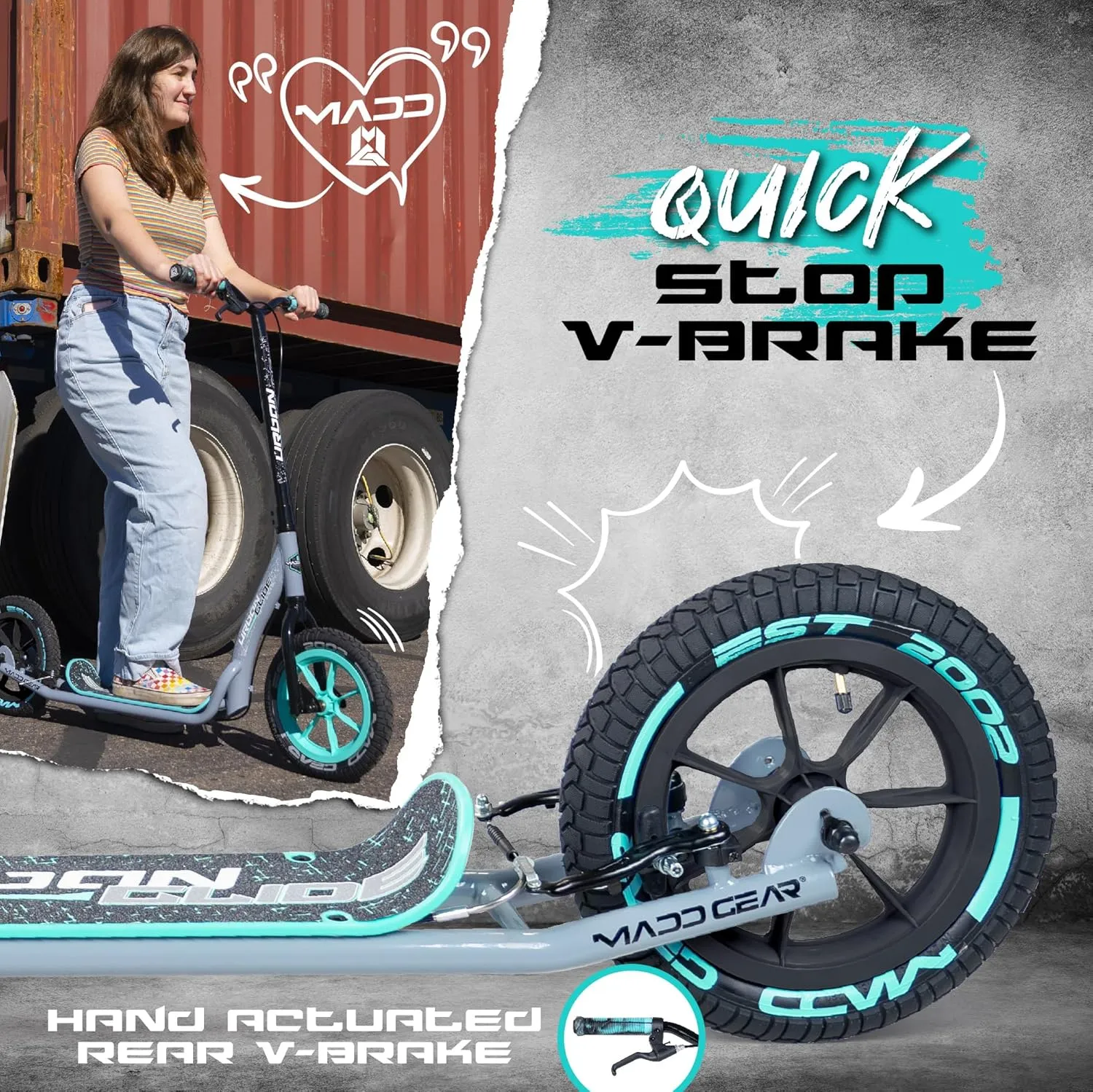 Large Kick Scooter for Adults, Teens & Kids 8-12 with Kickstand – 12" Air-Filled Tires, Wide Deck, Lightweight Steel Frame – Madd Gear Urban Glide