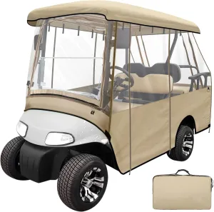 Leader Accessories 2   2 Person Golf Driving Enclosure Short Roof 2 Over 4 Passenger Golf Cart (Tan)
