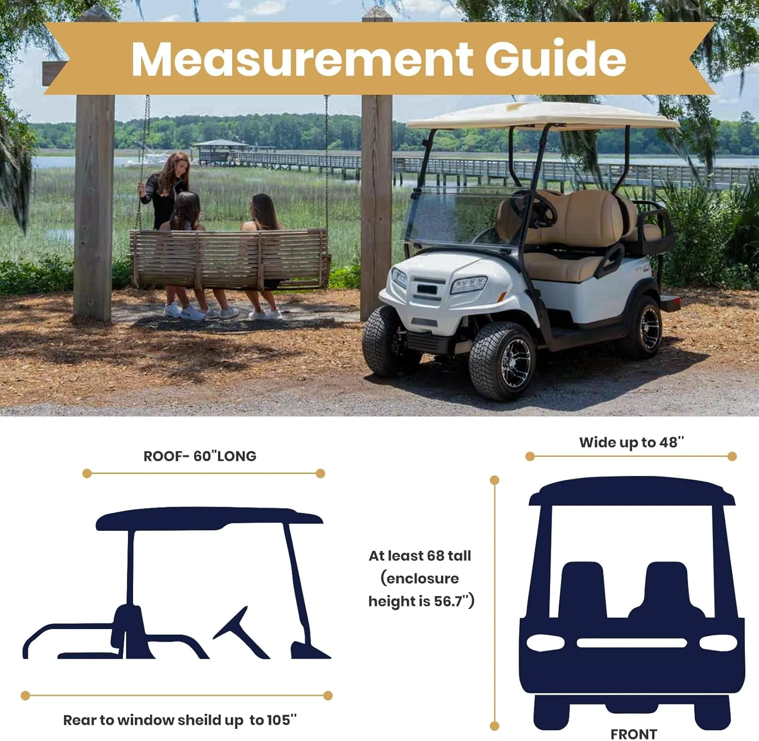 Leader Accessories 2   2 Person Golf Driving Enclosure Short Roof 2 Over 4 Passenger Golf Cart (Tan)