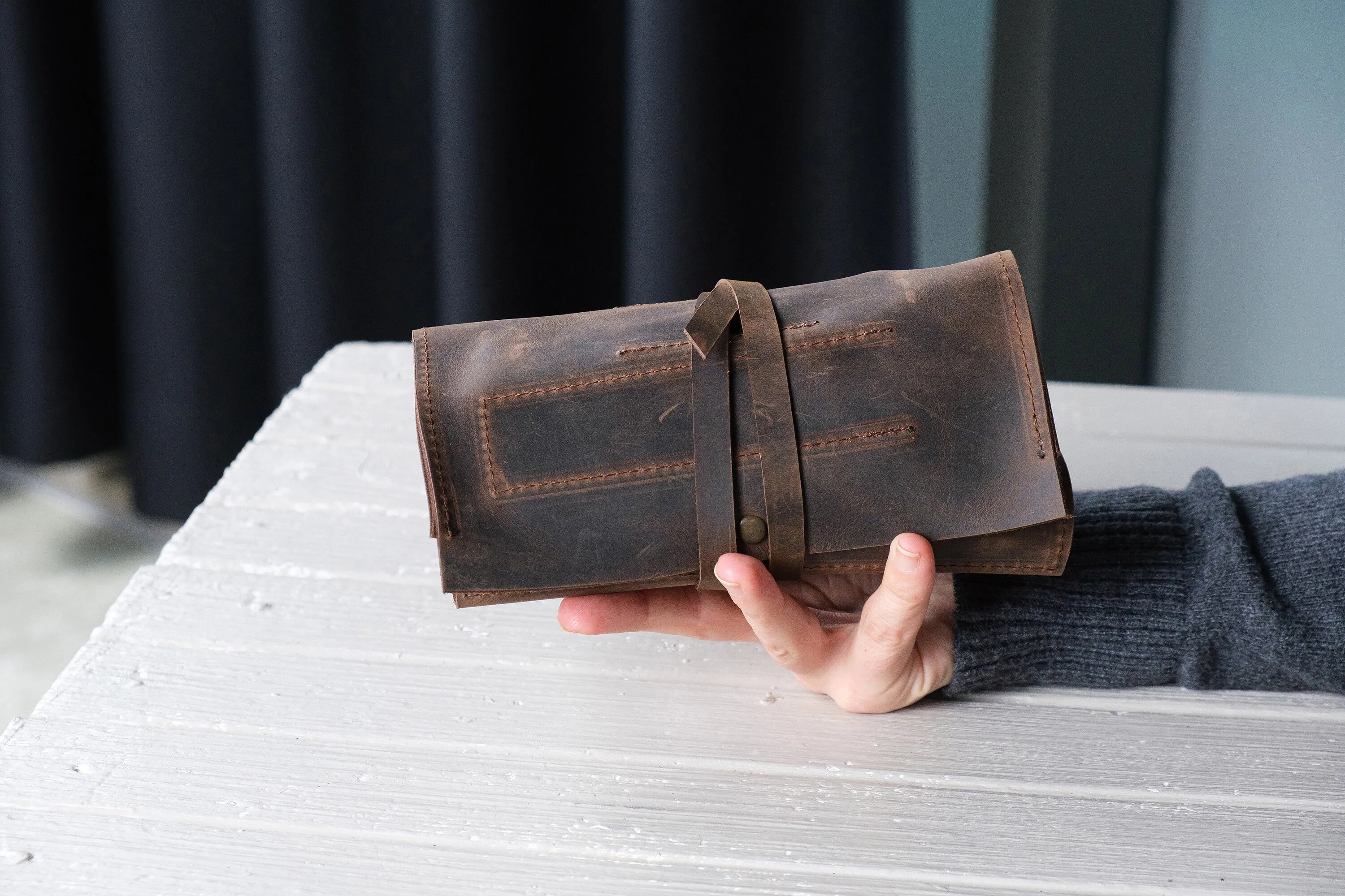 Leather 1-Pipe Roll with Zipper, Handmade Pipe Pouch for 1-Pipe, Leather Pipe Rollup Bag