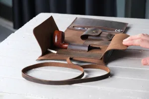 Leather 1-Pipe Roll with Zipper, Handmade Pipe Pouch for 1-Pipe, Leather Pipe Rollup Bag