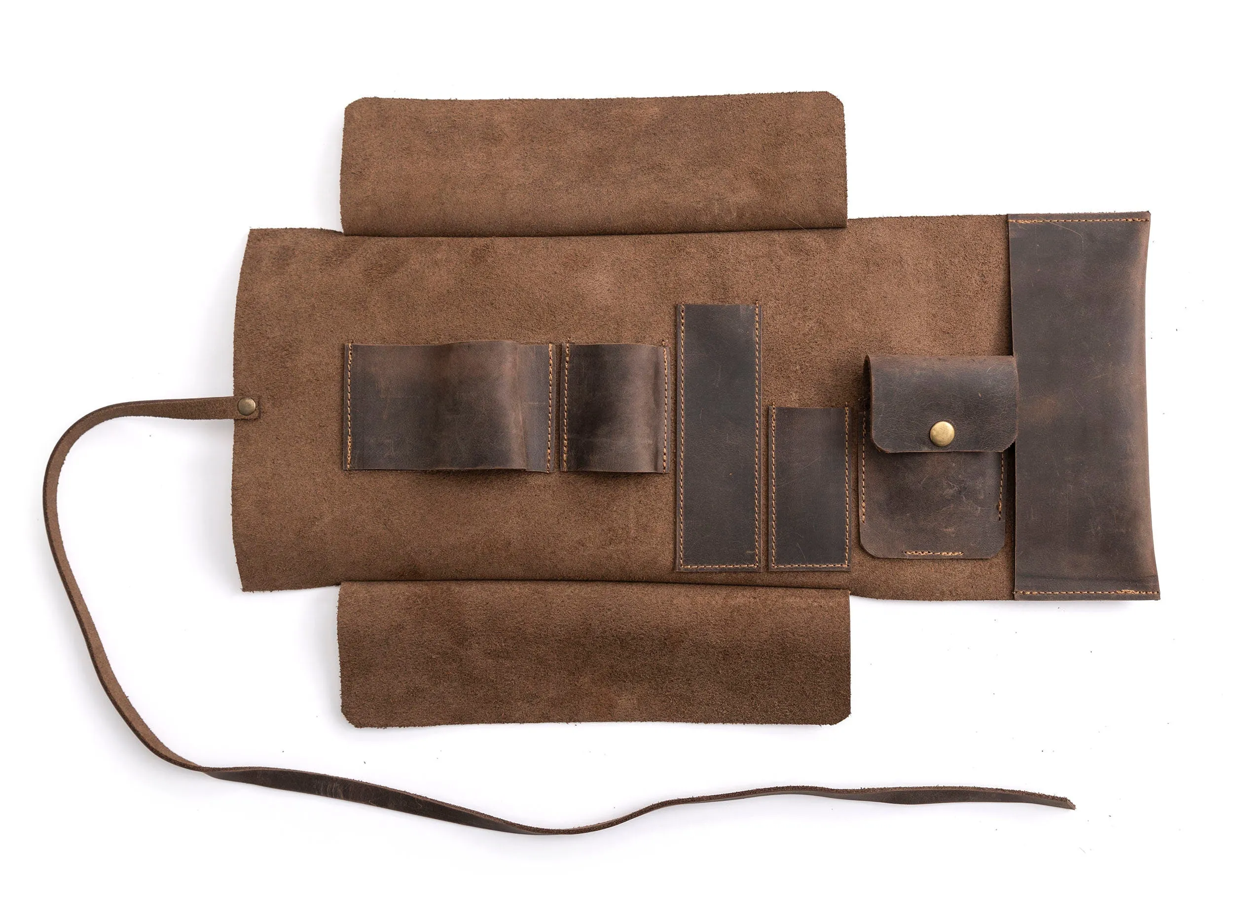 Leather Pipe Pouch for 1-Pipe, Handmade 1-Pipe Rollup Bag, Single-Pipe Rollup Pouch, Chestnut