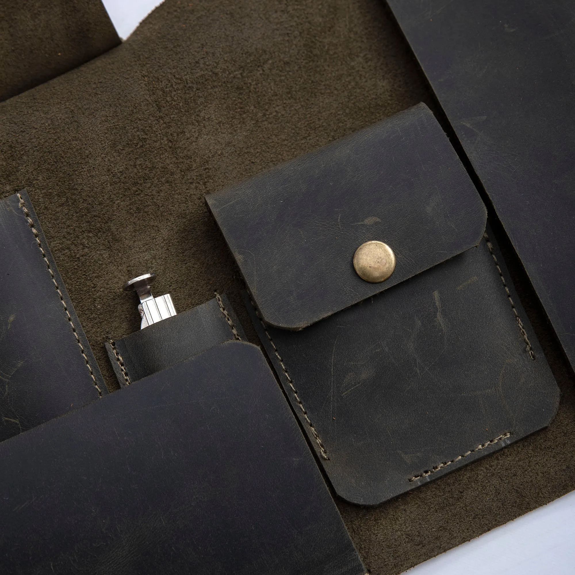 Leather Pipe Pouch for 1-Pipe, Handmade 1-Pipe Rollup Bag, Single-Pipe Rollup Pouch, Dark Green