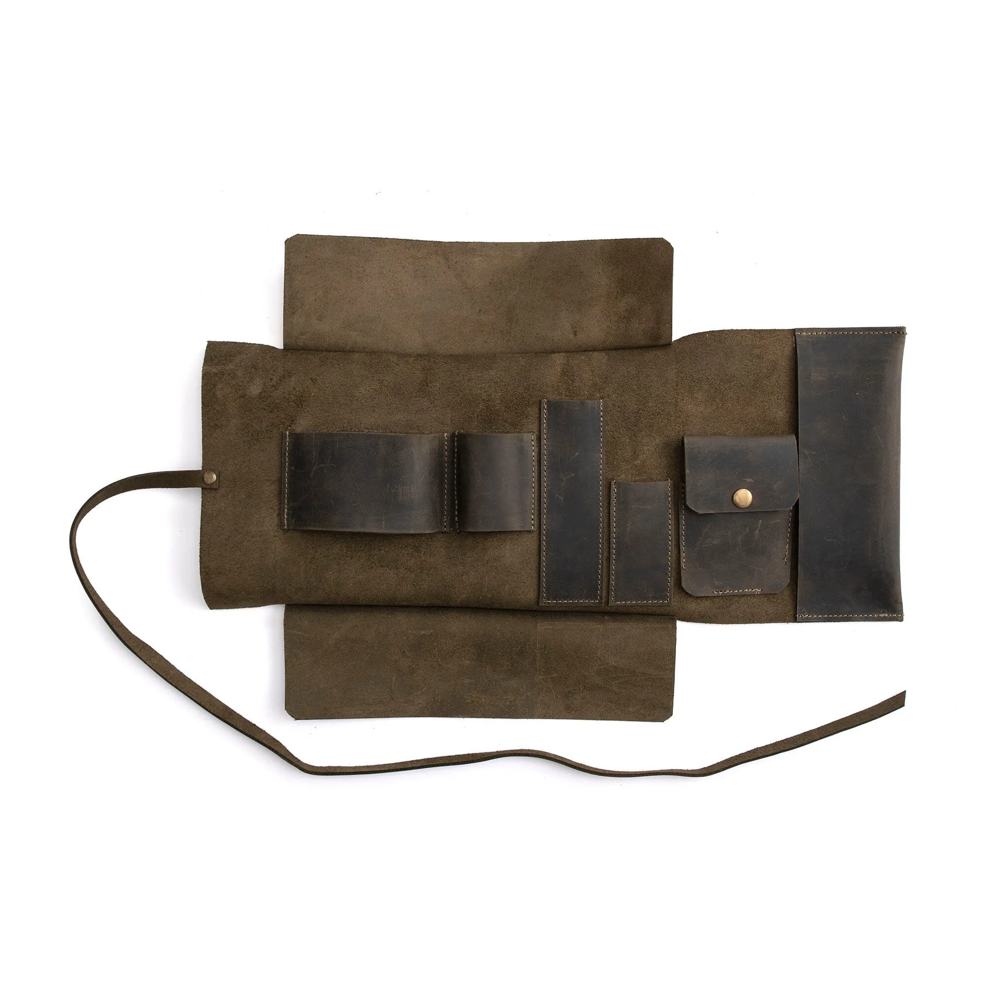 Leather Pipe Pouch for 1-Pipe, Handmade 1-Pipe Rollup Bag, Single-Pipe Rollup Pouch, Dark Green