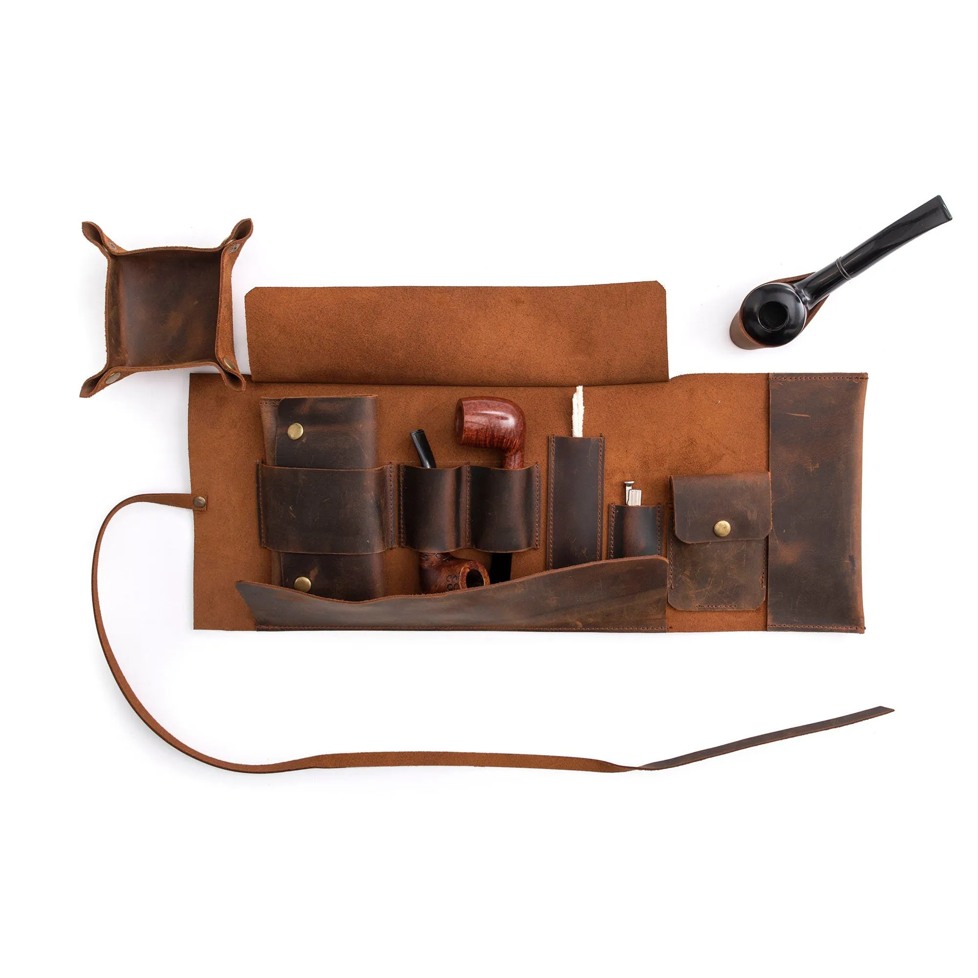 Leather Pipe Pouch for 2-Pipes, Handmade 2-Pipe Rollup Bag, Double-Pipe Rollup Pouch, Tobacco