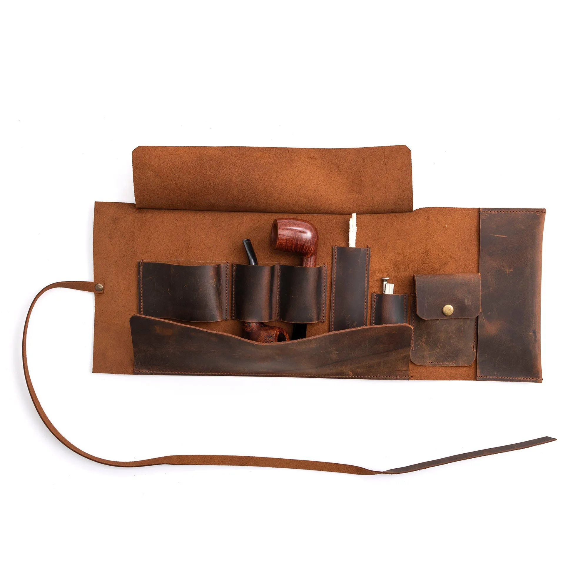 Leather Pipe Pouch for 2-Pipes, Handmade 2-Pipe Rollup Bag, Double-Pipe Rollup Pouch, Tobacco