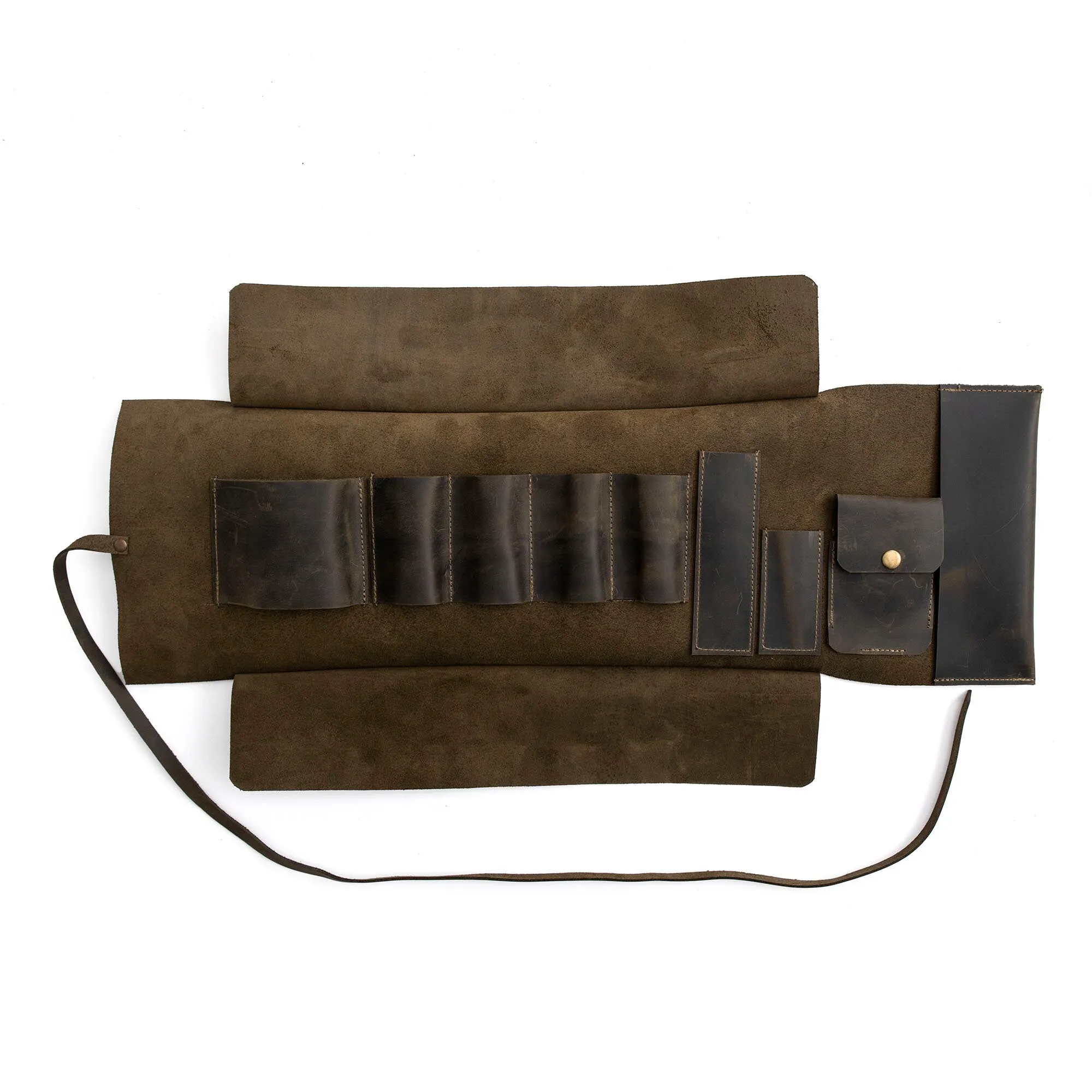 Leather Pipe Pouch for 4-Pipes, Handmade 4-Pipe Rollup Bag, Quadruple-Pipe Roll,  Dark Green