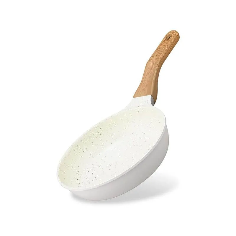 Lightweight Nonstick Frying Pan with Wood-Style Handle, IH & Gas Compatible