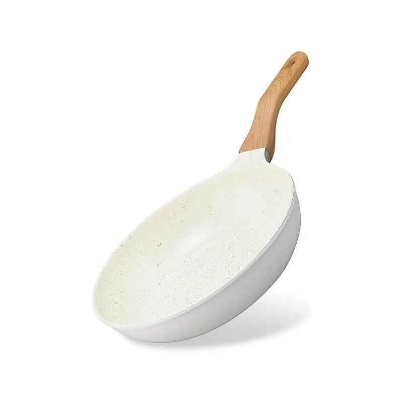 Lightweight Nonstick Frying Pan with Wood-Style Handle, IH & Gas Compatible