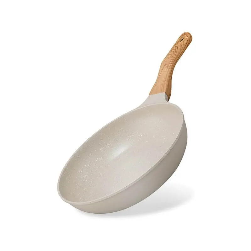 Lightweight Nonstick Frying Pan with Wood-Style Handle, IH & Gas Compatible