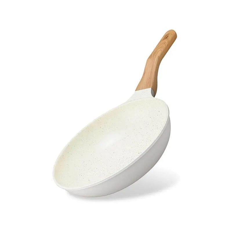 Lightweight Nonstick Frying Pan with Wood-Style Handle, IH & Gas Compatible