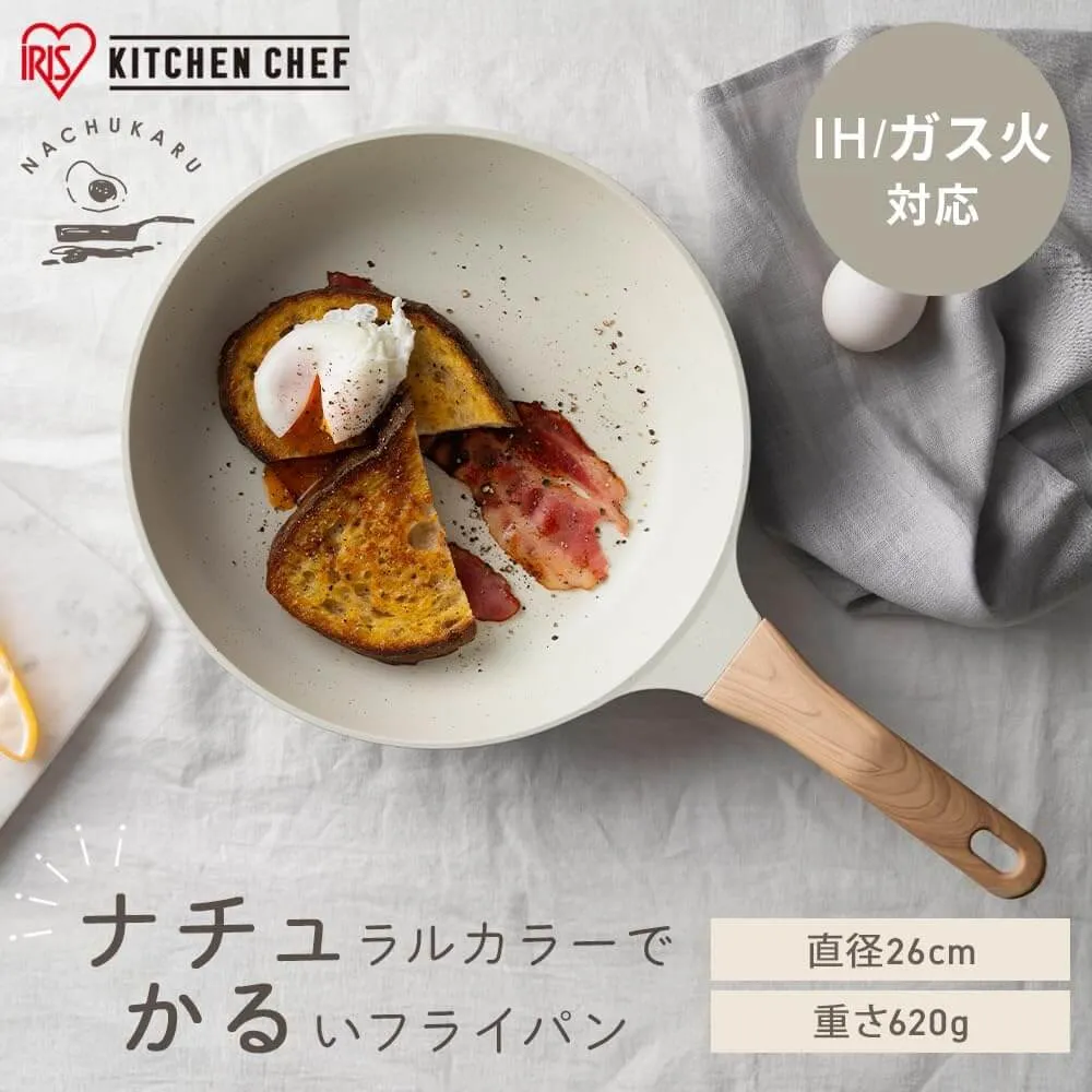 Lightweight Nonstick Frying Pan with Wood-Style Handle, IH & Gas Compatible