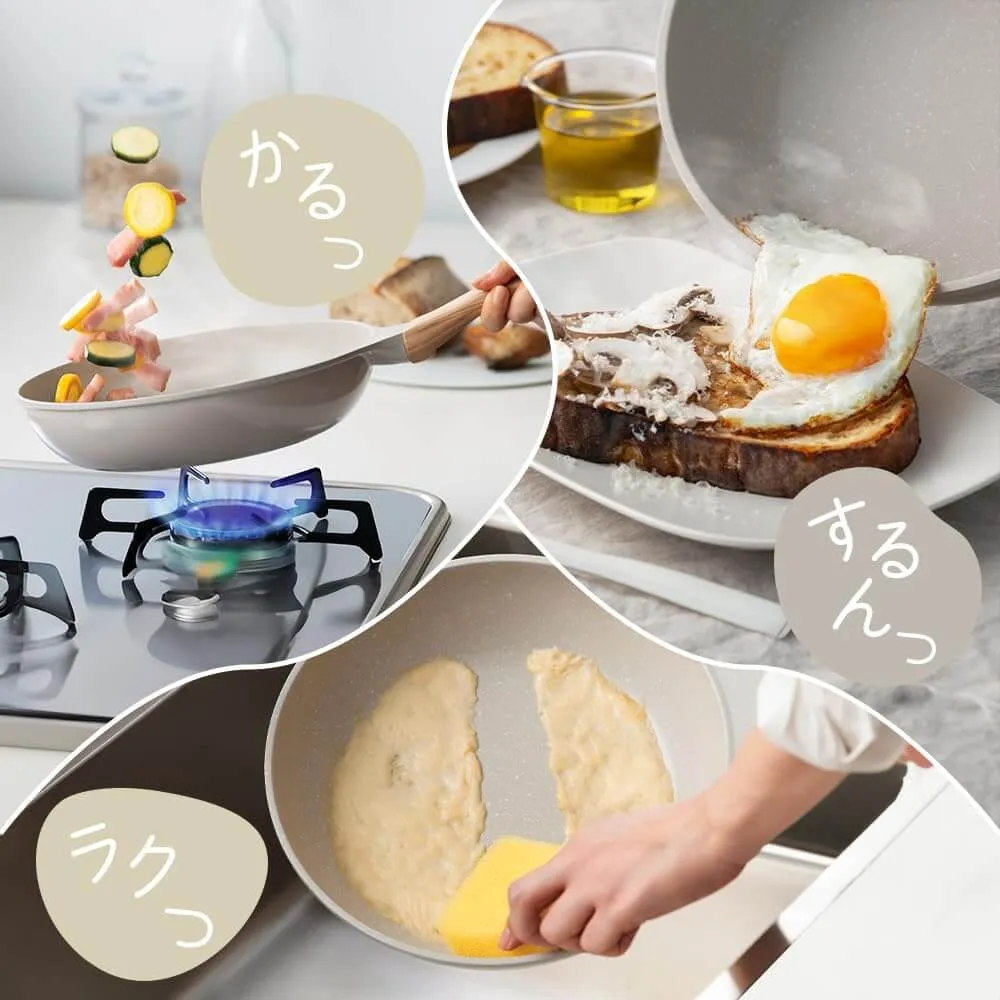 Lightweight Nonstick Frying Pan with Wood-Style Handle, IH & Gas Compatible