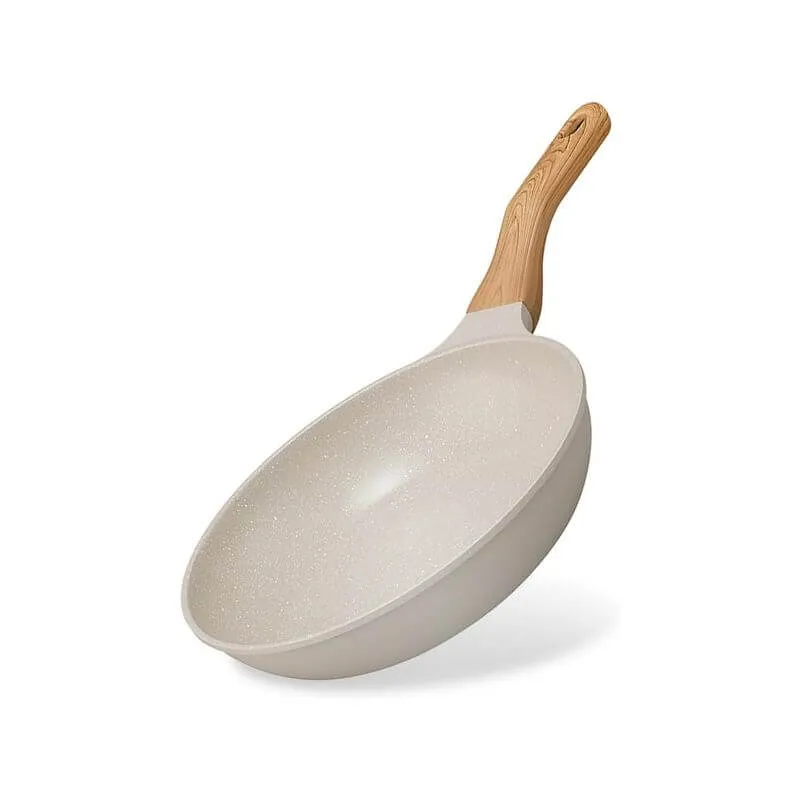 Lightweight Nonstick Frying Pan with Wood-Style Handle, IH & Gas Compatible